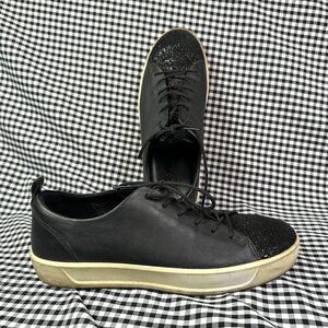 ECCO Women's Soft 8 Black Shimmer Leather Sneaker Size US 8 / EU 39